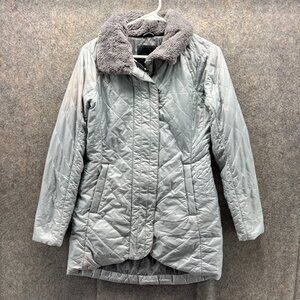 Marmot Jacket Womens XS Gray Quilted Long Coat Faux Fur Collar Winter Soft-shell